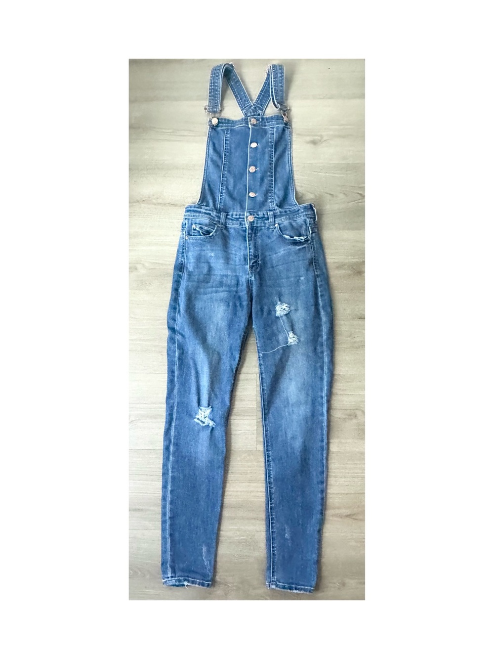 Celebrity Pink Distressed Blue Denim Overalls